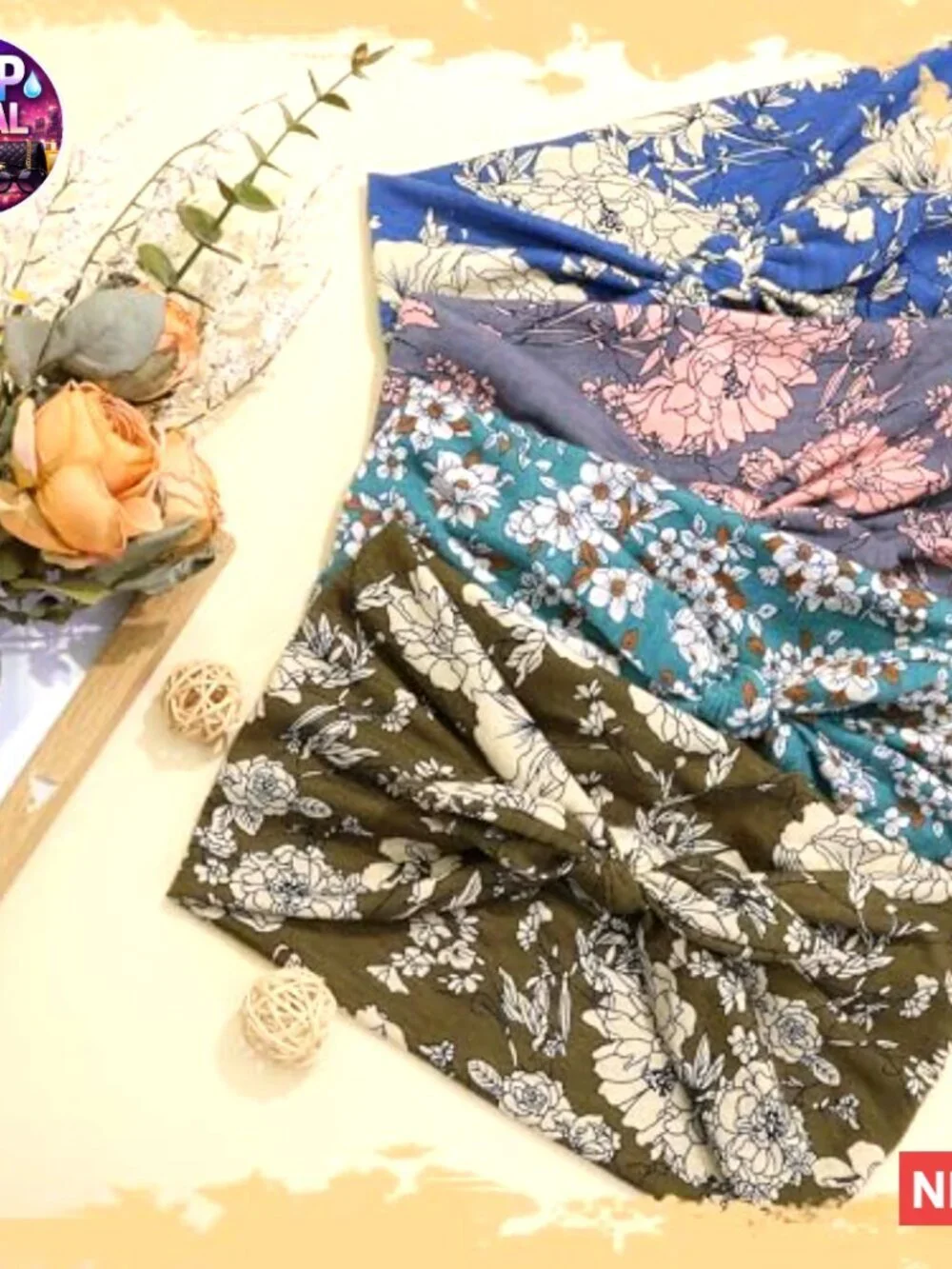 Floral Boho Headbands Wide Head Wraps Knotted Bow Hair Scarf Non Slip Turban